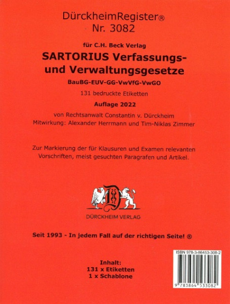 DürckheimRegister® SARTORIUS (2021) Gesetze und §§