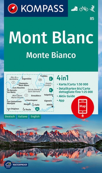 KOMPASS Wanderkarte Mont Blanc, Monte Bianco 1:50 000