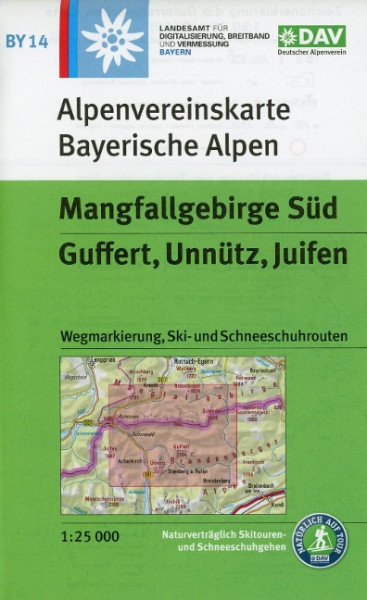 DAV Alpenvereinskarte Bayerische Alpen 14. Mangfallgebirge Süd, Guffert, Unnütz, Juifen 1 : 25 000. Mit Wegmarkierungen, Ski- und Schneeschuhrouten