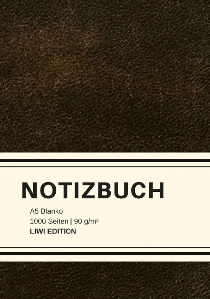 Dickes Notizbuch 1000 Seiten - A5 blanko - Hardcover schwarz mit Leseband - weißes Papier 90g/m² - FSC Papier