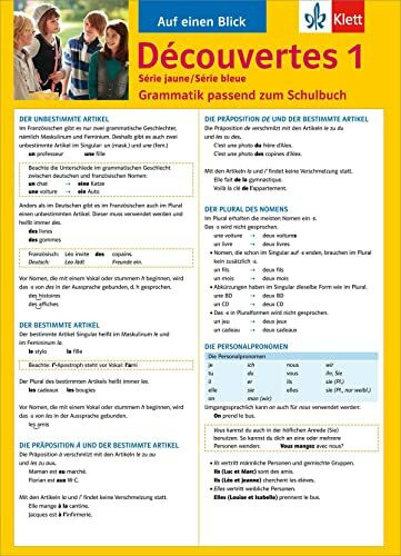 Découvertes Série jaune / Série bleue 1 - Auf einen Blick: Grammatik passend zum Schulbuch - Klappkarte (6 Seiten) (Découvertes. Série jaune (ab Klasse 6). Ausgabe ab 2012)
