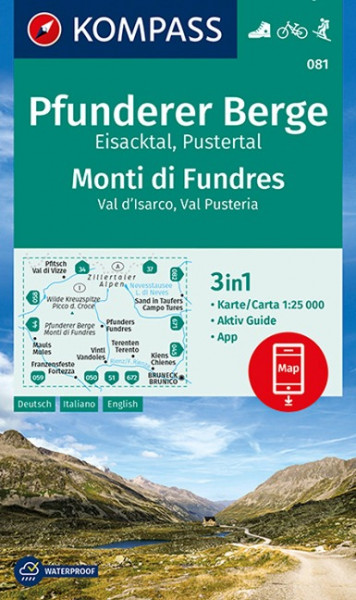 KOMPASS Wanderkarte Pfunderer Berge, Eisacktal, Pustertal, Monti di Fundres, Val d'Isarco, Val Pusteria 1:25 000