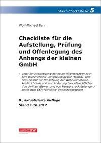 Checkliste 5 für die Aufstellung, Prüfung und Offenlegung des Anhangs der kleinen GmbH