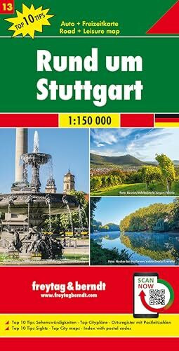 Rund um Stuttgart, Autokarte 1:150.000, Top 10 Tips, Blatt 13: Mit Top Tips, Blatt 13 (freytag & berndt Auto + Freizeitkarten)