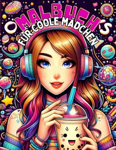 Malbuch Coole Mädchen Geschenk ab 12 Jahren: Beschäftigungsbuch mit 50 Motiven (Portraits, Muster, Tiere) für Mädchen und Teenager