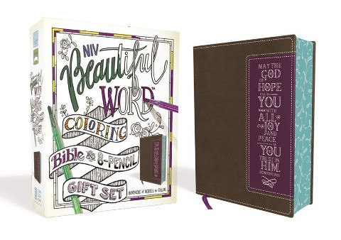 Niv, Beautiful Word Coloring Bible and 8-Pencil Gift Set, Leathersoft, Brown: Hundreds of Verses to