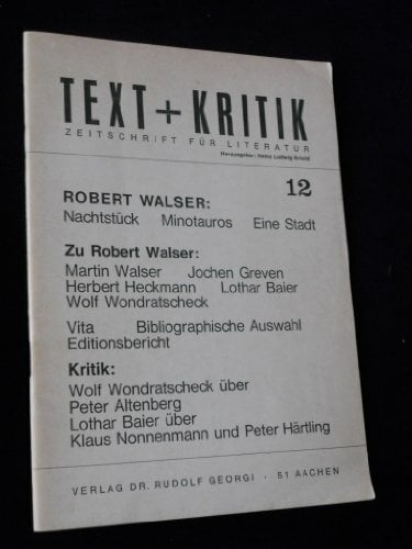 Robert Walser (TEXT+KRITIK 12/12a) Robert Walser (TEXT+KRITIK 12/12a)
