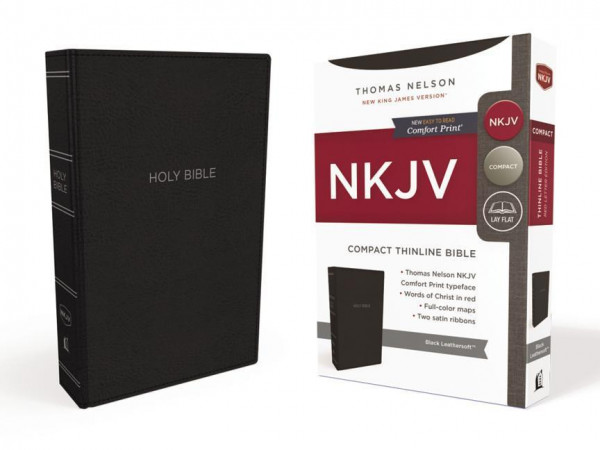NKJV, Thinline Bible, Compact, Leathersoft, Black, Red Letter Edition, Comfort Print
