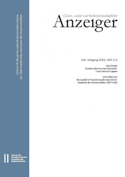 Geistes-, sozial- und kulturwissenschaftlicher Anzeiger 154. Jahrgang 2019, Heft 1+2