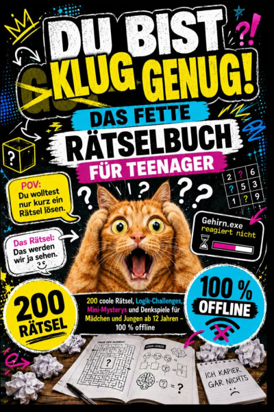 Du bist klug genug! Das fette Rätselbuch für Teenager: 200 coole Rätsel, Logik-Challenges, Mini-Mysterys und Denkspiele für Mädchen und Jungen ab 12 Jahren – 100 % offline