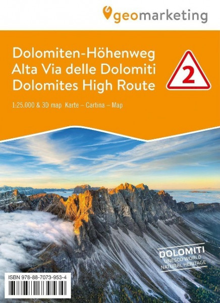 3D-Wanderkarte Dolomiten-Höhenweg 2. 1 : 25 000