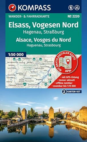 KOMPASS Wanderkarten-Set 2220 Elsass, Vogesen Nord, Hagenau, Straßburg / Alsace, Vosges du Nord, Haguenau, Strasbourg (2 Karten) 1:50.000: inklusive Karte zur offline Verwendung in der KOMPASS-App