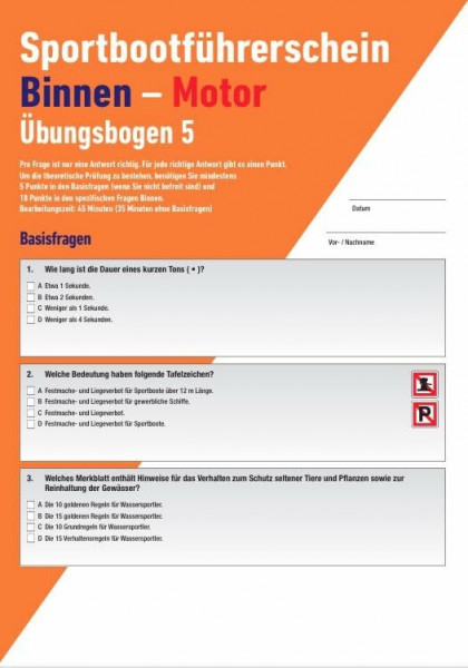 Übungsbogen Sportbootführerschein Binnen - Motor: 15 Frage- und Antwortbogen. Zur Vorbereitung auf die Prüfung "Item Cover May Vary"