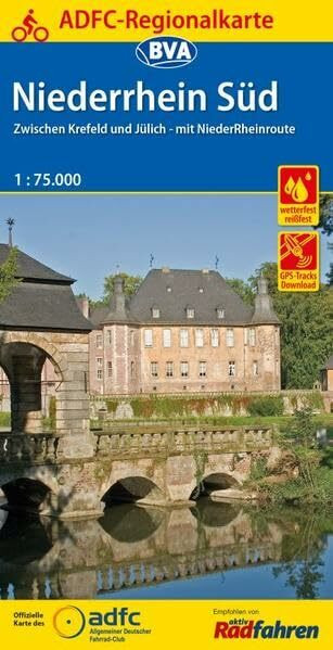 ADFC-Regionalkarte Niederrhein Süd 1:75.000, reiß- und wetterfest, GPS-Tracks Download: Zwischen Krefeld und Jülich - mit NiederRheinRoute (ADFC-Regionalkarte 1:75000)