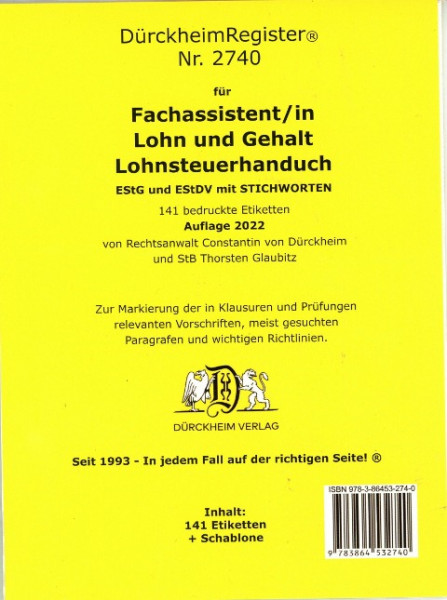 DürckheimRegister® BMF-Lohnsteuerhandbuch/EStG. Fachassistent Lohn und Gehalt (2022)
