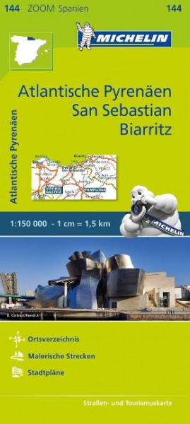 Michelin Zoomkarte Atlantische Pyrenäen, San Sebastian, Biarritz 1 : 150 000
