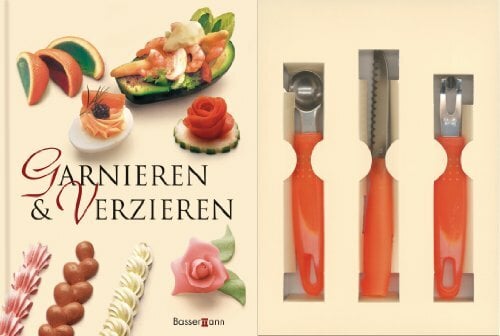 Garnieren und Verzieren-Set: Buch mit Buntmesser, Kugelausstecher und Kanneliermesser Garnieren und Verzieren-Set: Buch mit Buntmesser, Kugelausstecher und Kanneliermesser