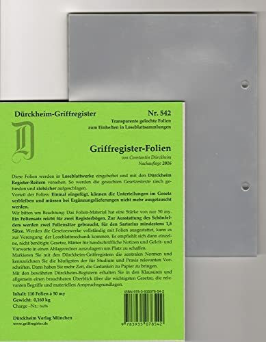 110 DürckheimRegister®-FOLIEN zum Einheften in Gesetzessammlungen: 110 transparente FOLIEN für HABERSACK, SARTORIUS oder STEUERGESETZE und andere rote ... H. Beck zum Einheften der DürckheimRegister®