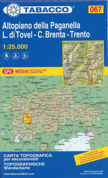 Tabacco Wandern 1 : 25 000 Altopiano della Paganella. L. di Tovel - C. Brenta - Trento