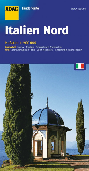 ADAC Länderkarte Nord-Italien 1:500.000: Registerheft: Legende, Citypläne, Ortsregister mit Postleitzahlen. Karte: Sehenswürdigkeiten, Natur- und Nationalparks, landschaftlich schöne Strecken